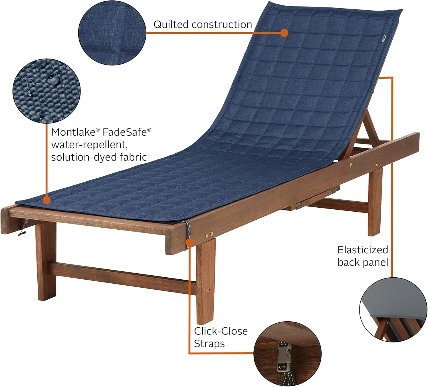 Classic Accessories Montlake Water-Resistant 80 Inch Patio Chaise Lounge Slipcover, Heather indigo, Patio Furniture Covers