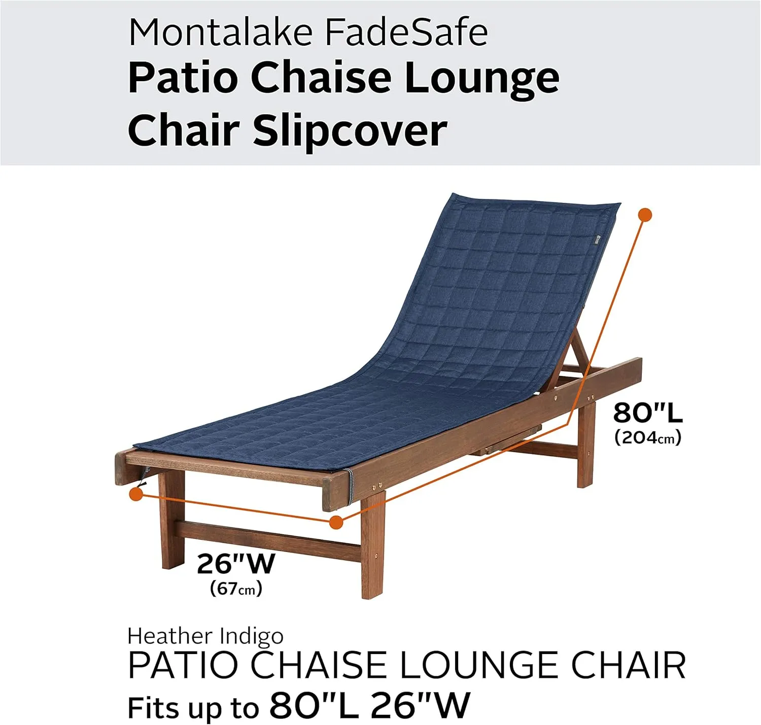 Classic Accessories Montlake Water-Resistant 80 Inch Patio Chaise Lounge Slipcover, Heather indigo, Patio Furniture Covers
