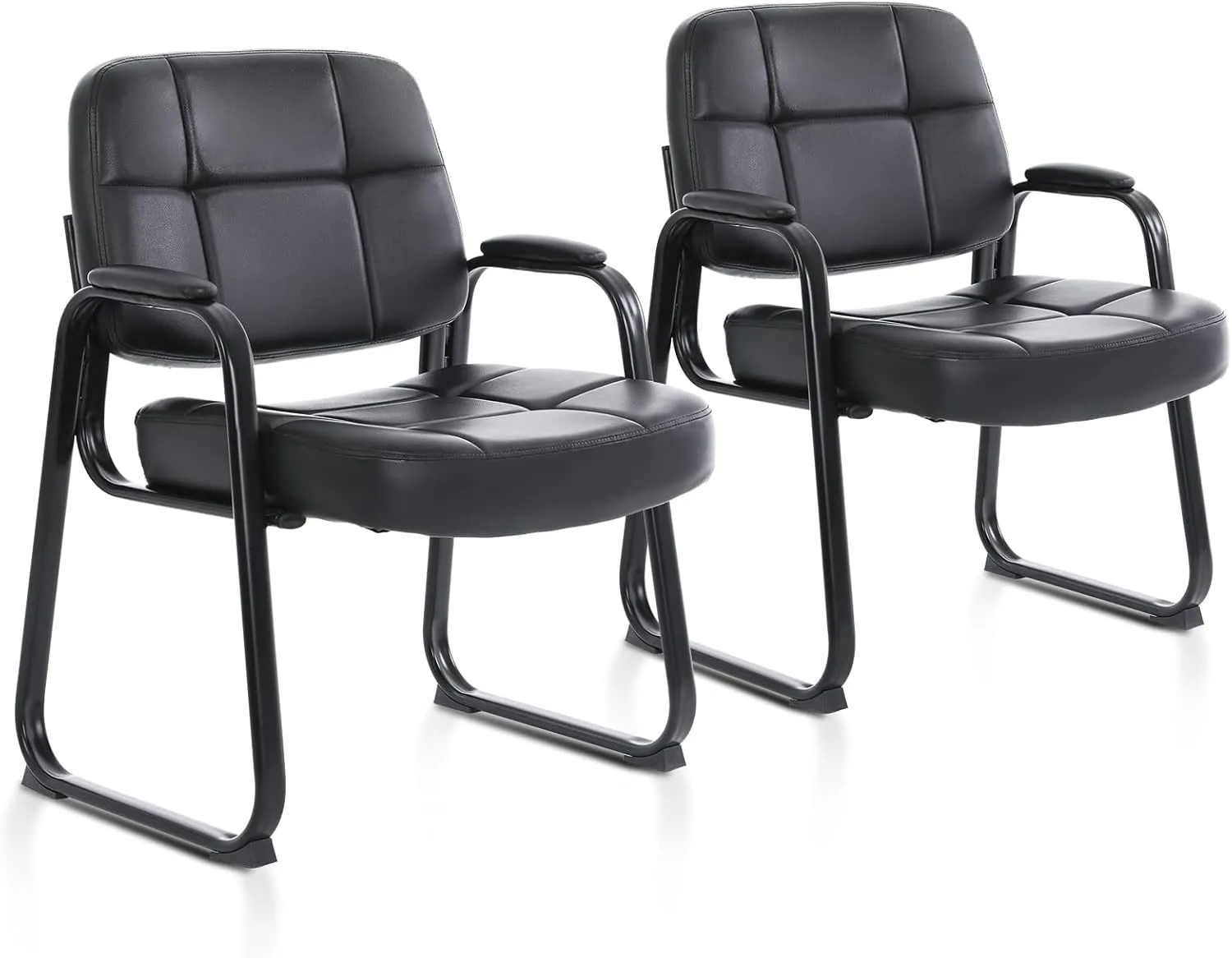 CLATINA Big & Tall Waiting Room Guest Chair with Bonded Leather Padded Arm Rest and Sled Base for Office Reception Lobby and Conference Desk, Black(2 Pack)