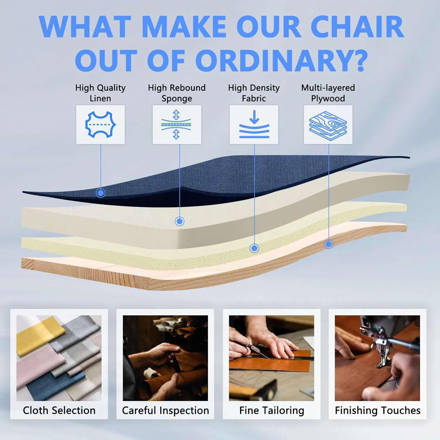 CLATINA Blue Cloth Office Chair Fabric Covered Desk Chair, Adjustable Height Swivel Chairs Ergonomic Executive Chair with Arms and Wheels Comfortable Upholstered 350 LBS