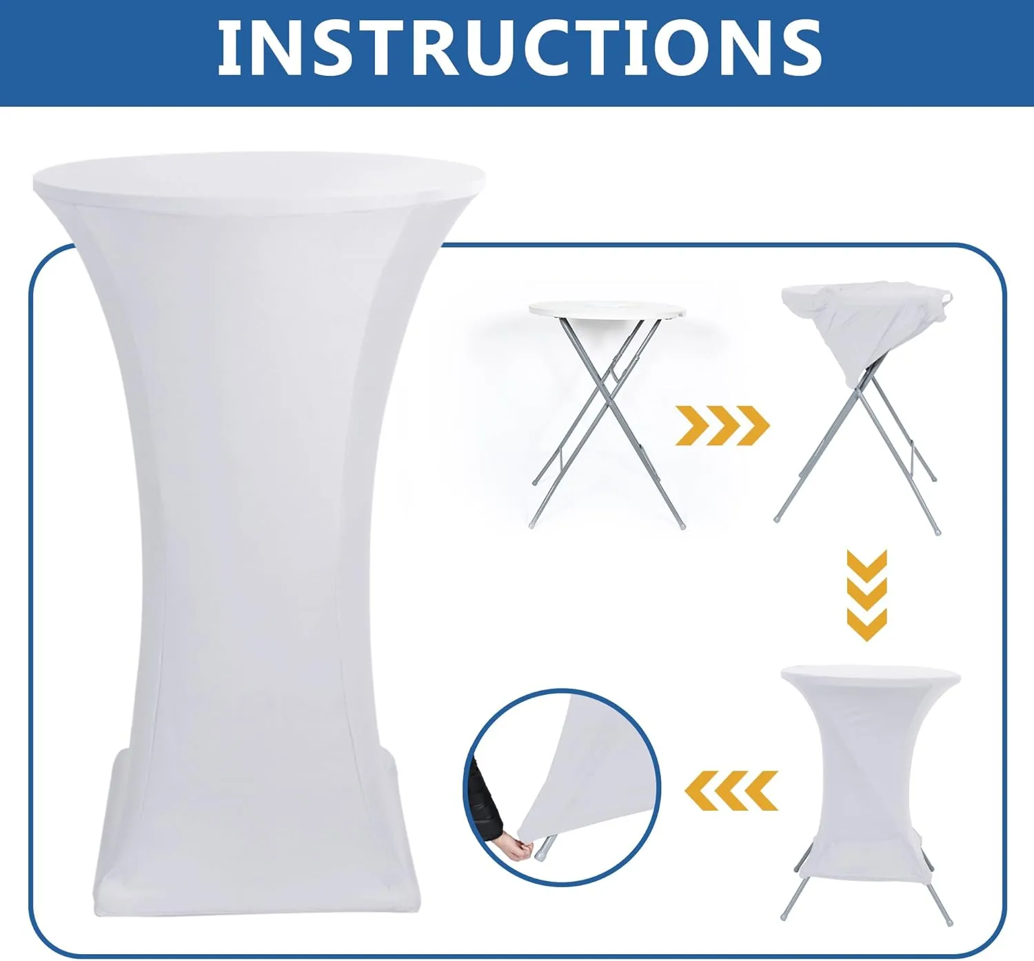 Cocktail Table Covers-Spandex Round High Top Table Cloths 6 Pack 32x43 Inch-White Stretch Fitted Bar Tall Tablecloth for Pub Bistro Highboy Party Event Banquet Height Folding Satnding Tables