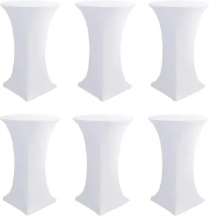 Cocktail Table Covers-Spandex Round High Top Table Cloths 6 Pack 32x43 Inch-White Stretch Fitted Bar Tall Tablecloth for Pub Bistro Highboy Party Event Banquet Height Folding Satnding Tables