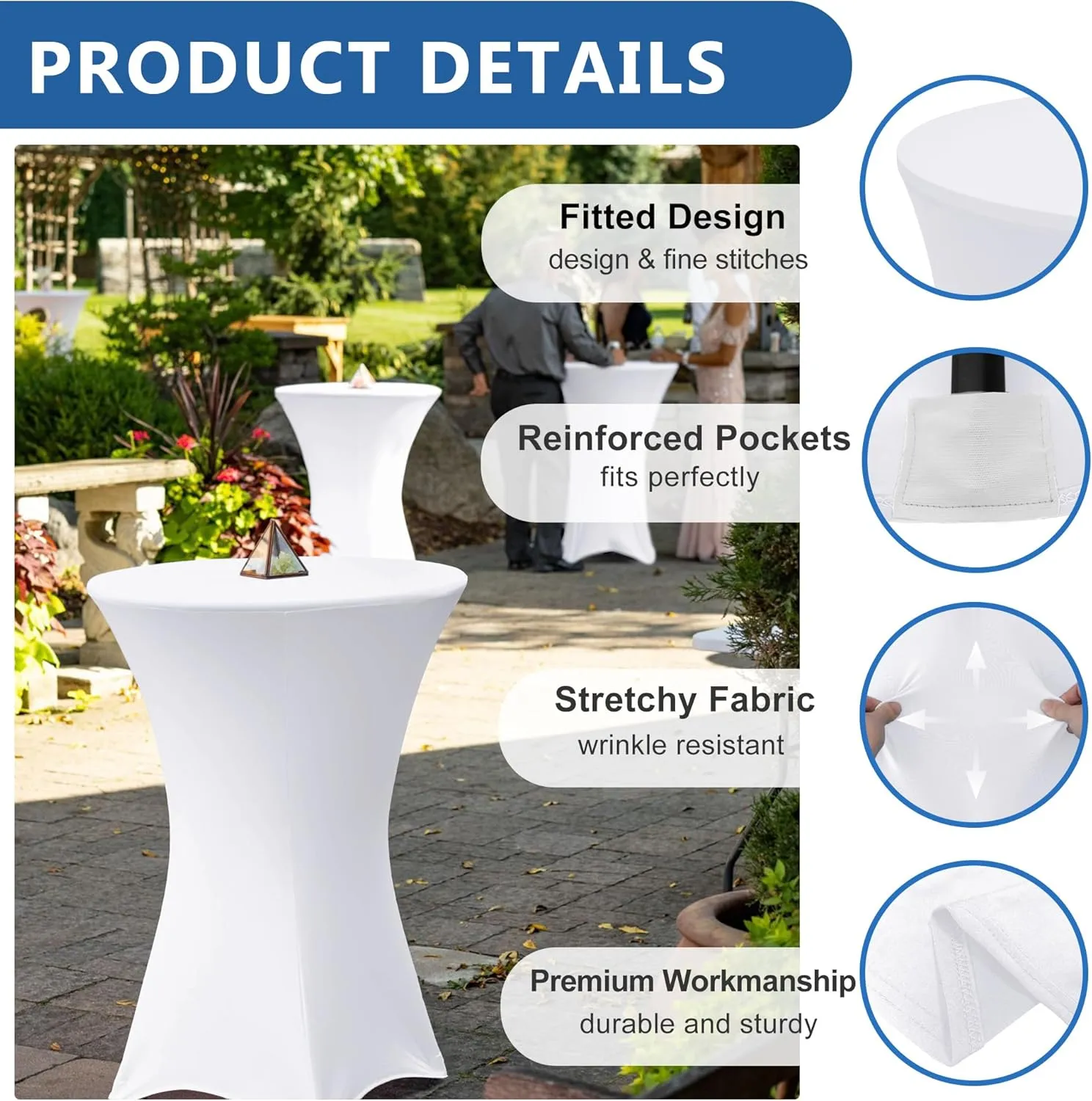 Cocktail Table Covers-Spandex Round High Top Table Cloths 6 Pack 32x43 Inch-White Stretch Fitted Bar Tall Tablecloth for Pub Bistro Highboy Party Event Banquet Height Folding Satnding Tables