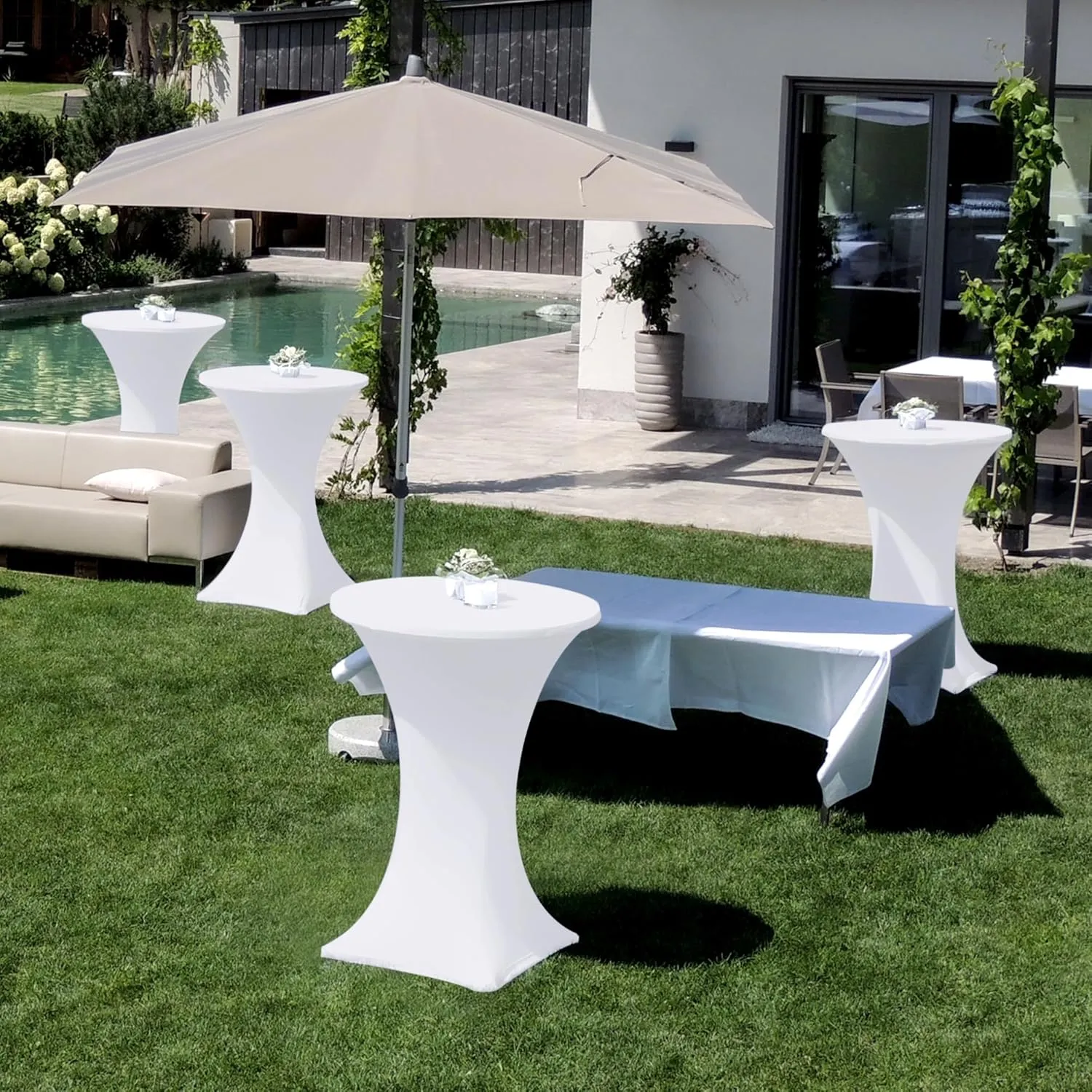 Cocktail Table Covers-Spandex Round High Top Table Cloths 6 Pack 32x43 Inch-White Stretch Fitted Bar Tall Tablecloth for Pub Bistro Highboy Party Event Banquet Height Folding Satnding Tables