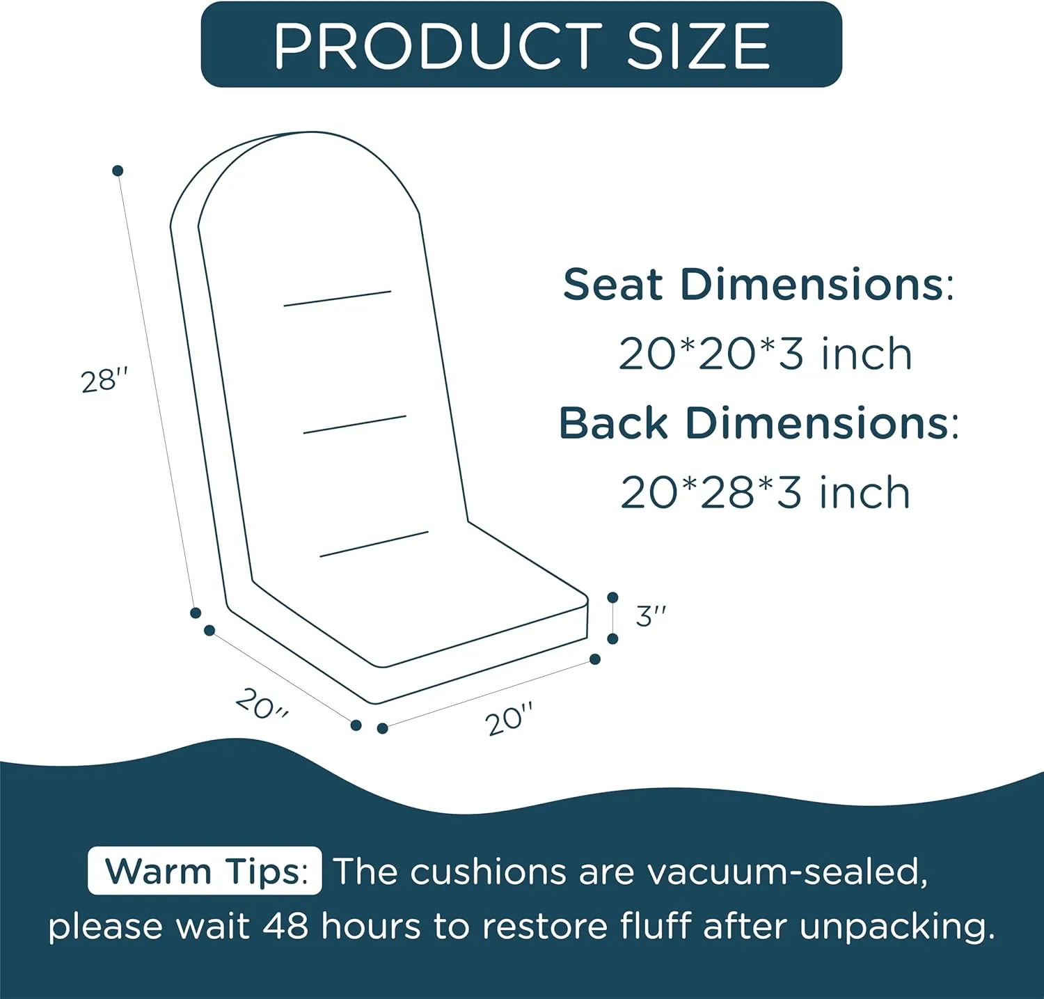 Codi Adirondack Chair Cushion – Thick Padded Outdoor Seat for Patio & Porch, Fade Resistant Waterproof Fabric with Ties, Beige