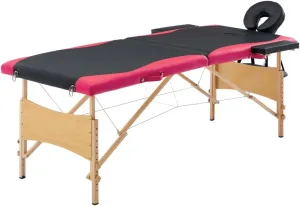 Comfortable 2-Zone Foldable Massage Table, Adjustable Height, Durable Faux Leather Padding, Black and Pink