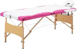 Comfortable 3-Zone Foldable Massage Table for Professionals and Amateurs, Adjustable Height, Lightweight Design, White and Pink