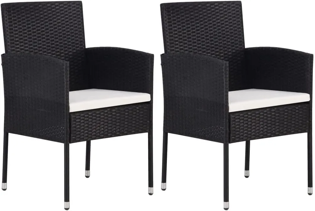 Comfortable Chair Camping Chair Patio Chairs Outdoor Patio Chairs - Patio Chairs with Cream White Cushions 2 pcs Black Poly Rattan for Garden Outside Beaches Terrace