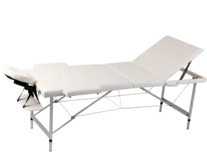 Comfortable Cream White Foldable Massage Table, 3 Adjustable Zones, Portable Aluminum Frame for Easy Transport and Storage
