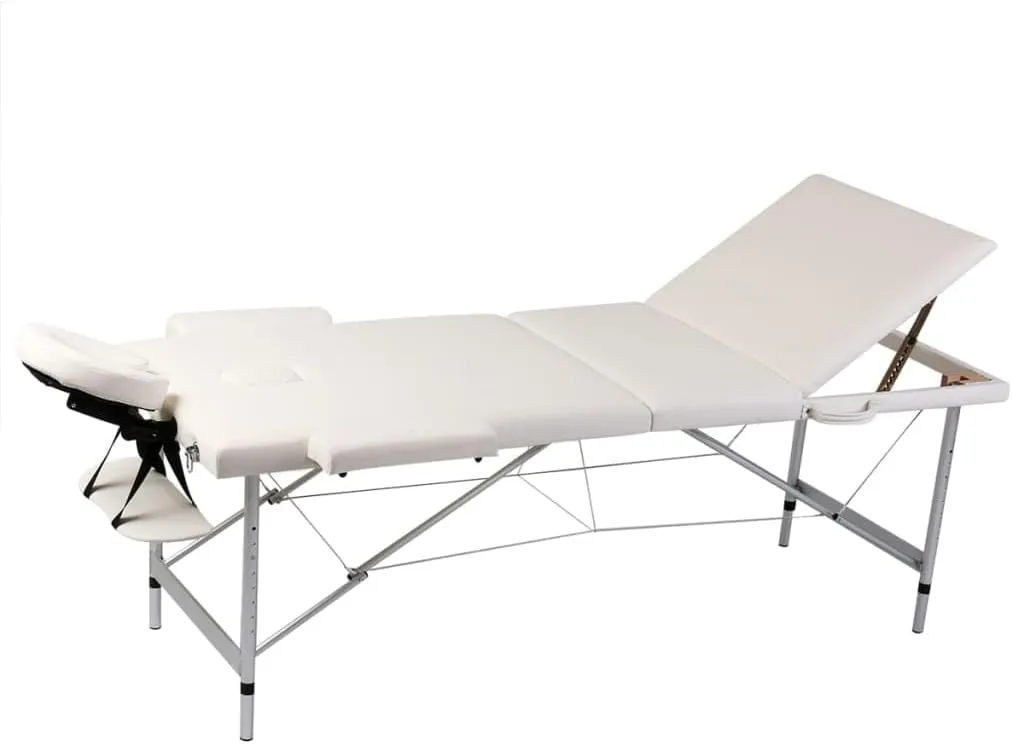 Comfortable Cream White Foldable Massage Table, 3 Adjustable Zones, Portable Aluminum Frame for Easy Transport and Storage