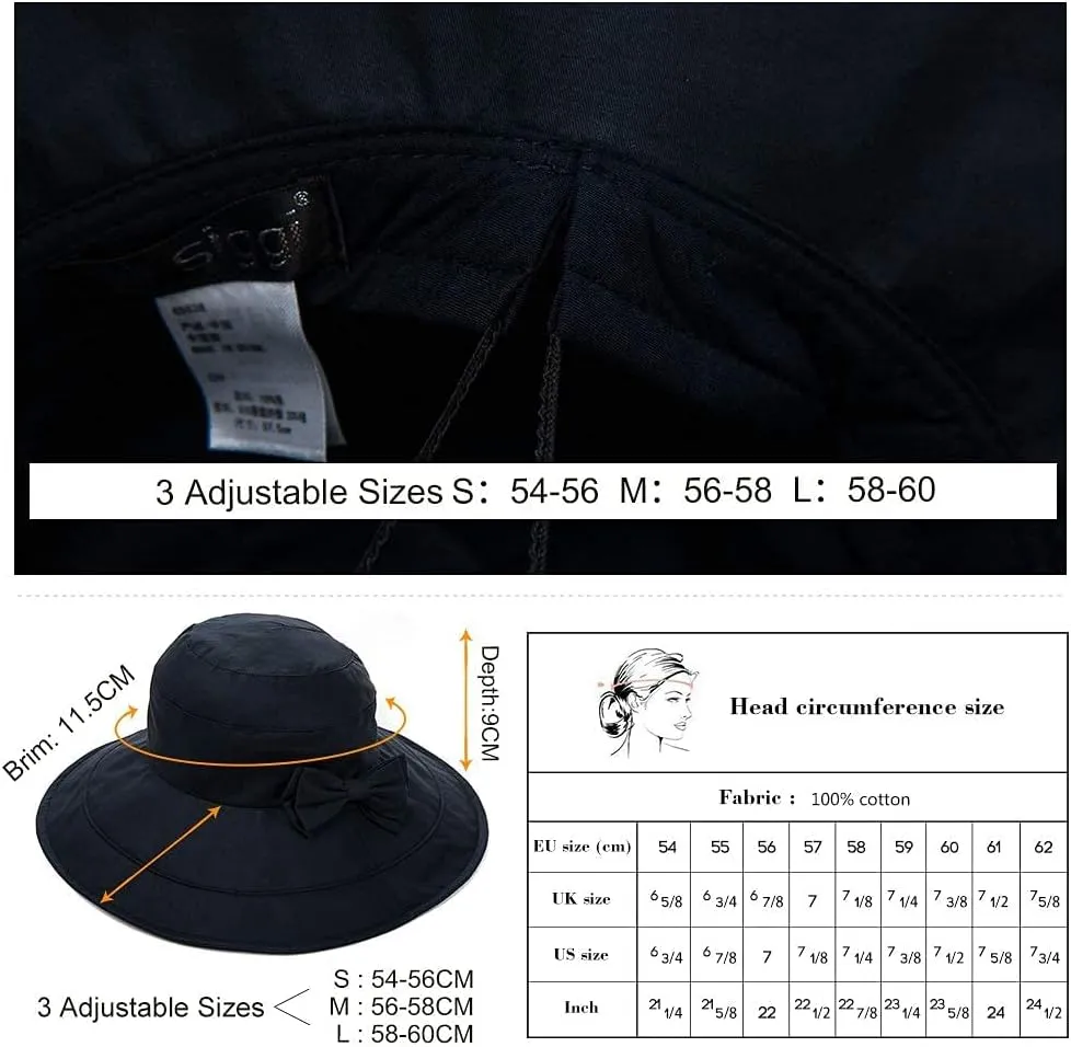 Comhats Packable Summer Cotton Sun Hat Bucket for Women UV Protection Wide Brim Beach Gardening Travel 54-64CM