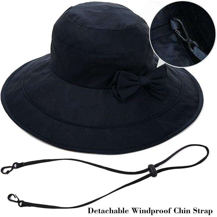 Comhats Packable Summer Cotton Sun Hat Bucket for Women UV Protection Wide Brim Beach Gardening Travel 54-64CM