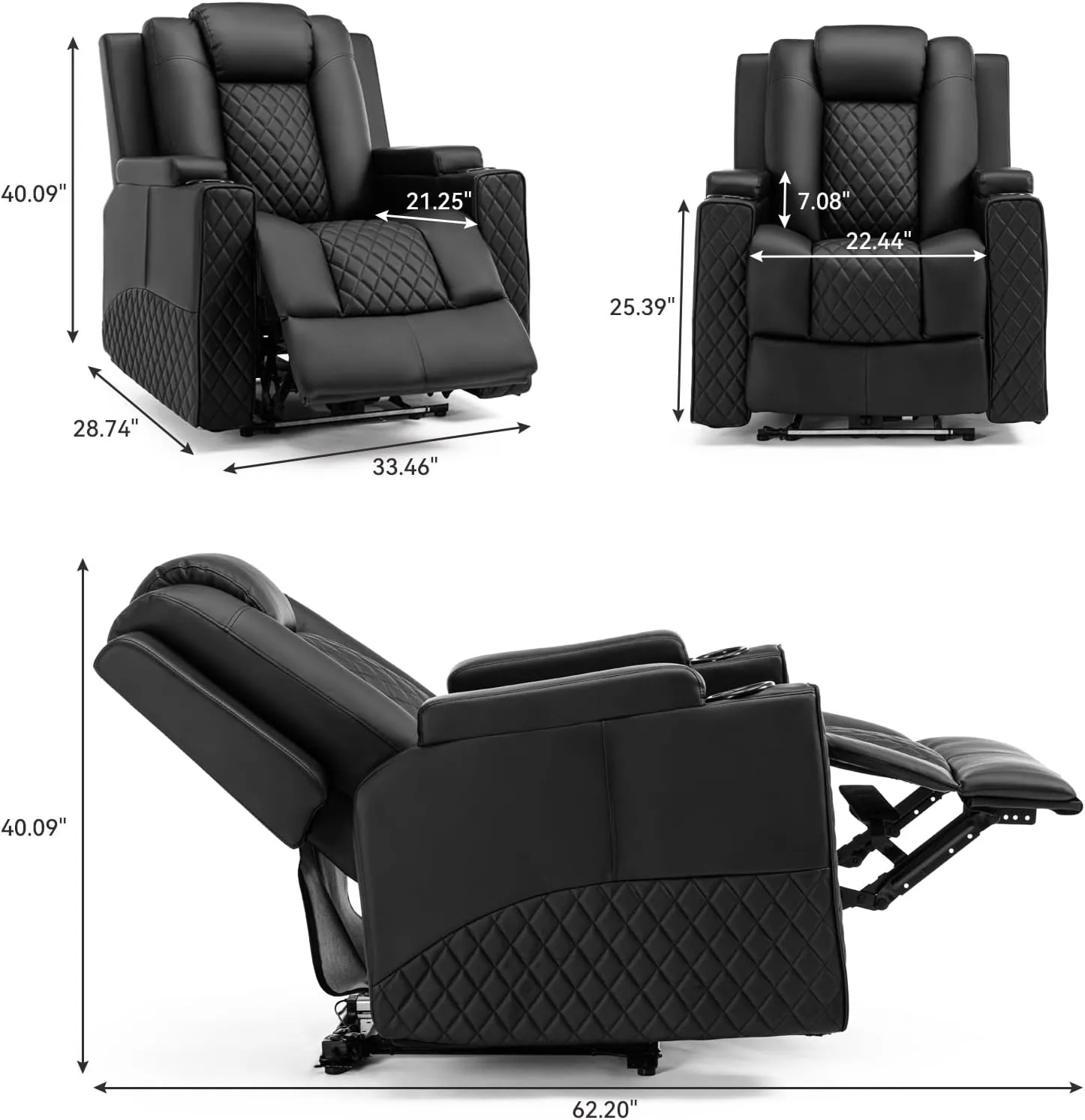 COMHOMA Power Recliner Chair PU Leather Electric Massage Recliner Sofa for Living Room Home Theater Seating with Cup Holders and LED Lighting(Black)
