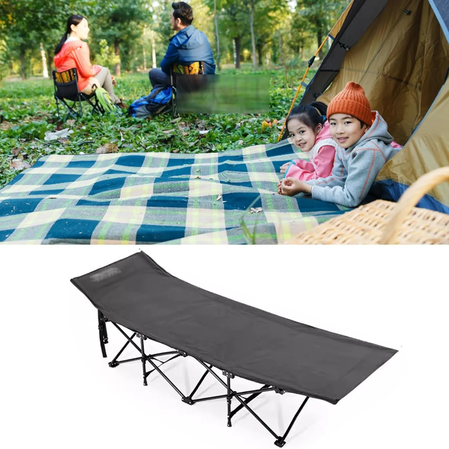 Compact Camping Cot Backpacking Ultralight Folding Lightweight Cot Easy Set Up for Outdoor Hiking Travel Beach Army(Black)