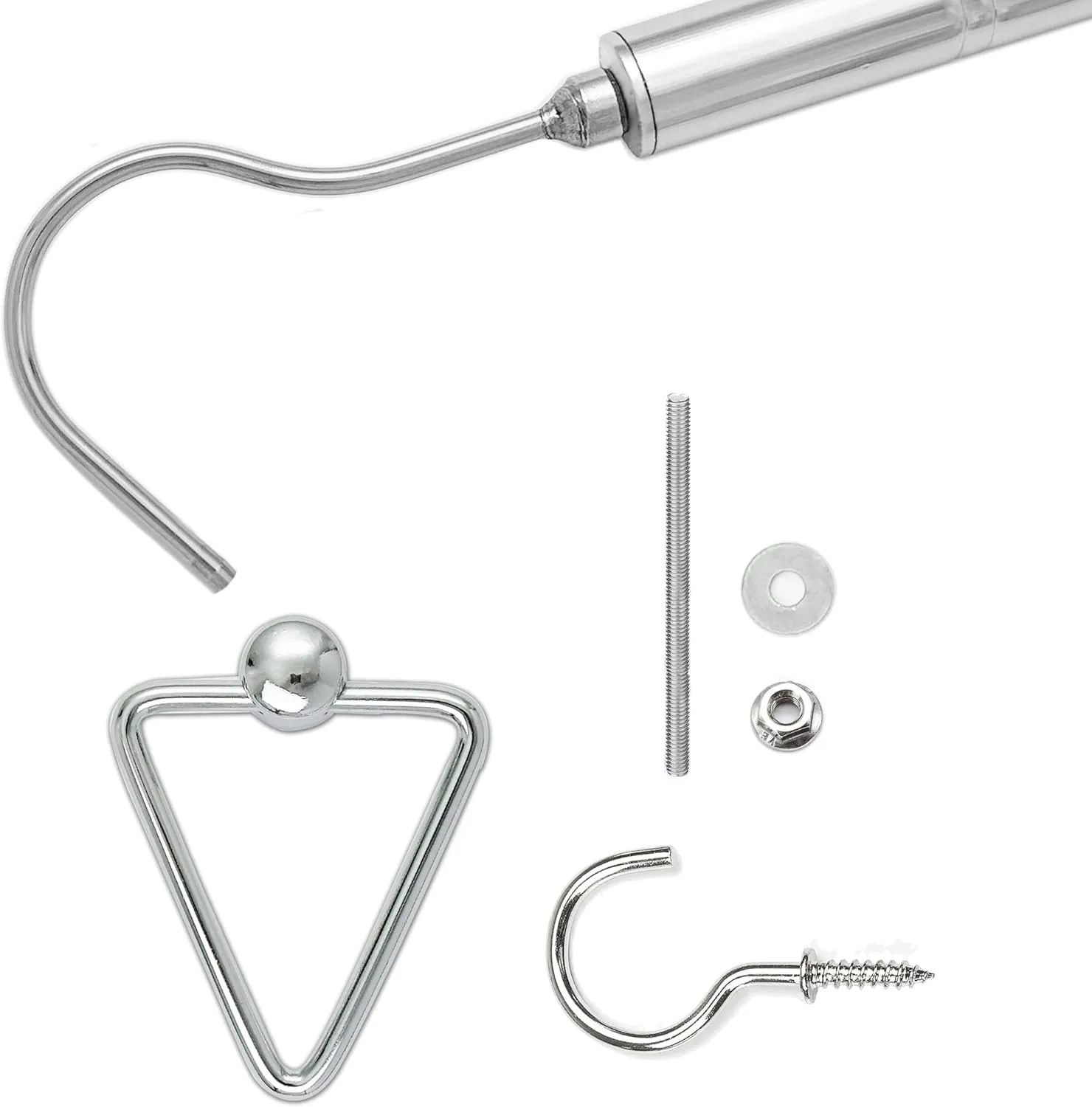 Complete Ladder Pull Down System Kit, Attic Pull System Hook Set Replacement for Cord Ropes with 48.4 Inch Extension Pole and Copper Storage Hook Handle Parts Tool