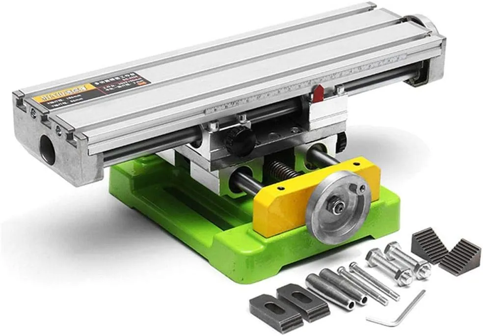 Compound Bench Table Compact Aluminum Bench Top WoodWorking Clarmp Vise Fixture Cross Slide Table 2 Axis Adjustive for Mini Drill Milling Machine (6350)