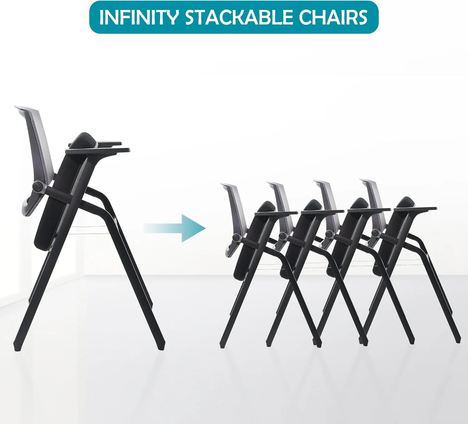 Conference Room Chairs, Folding Office Desk Chair with Lumbar Support and Sliding Armrest with Casters, Stackable Office Guest Chairs & Reception Chairs(4 Pack)