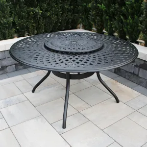 Contemporary Modern Outdoor Mesh Aluminum 59-in Large Black Round Patio Dining Table with Lazy Susan