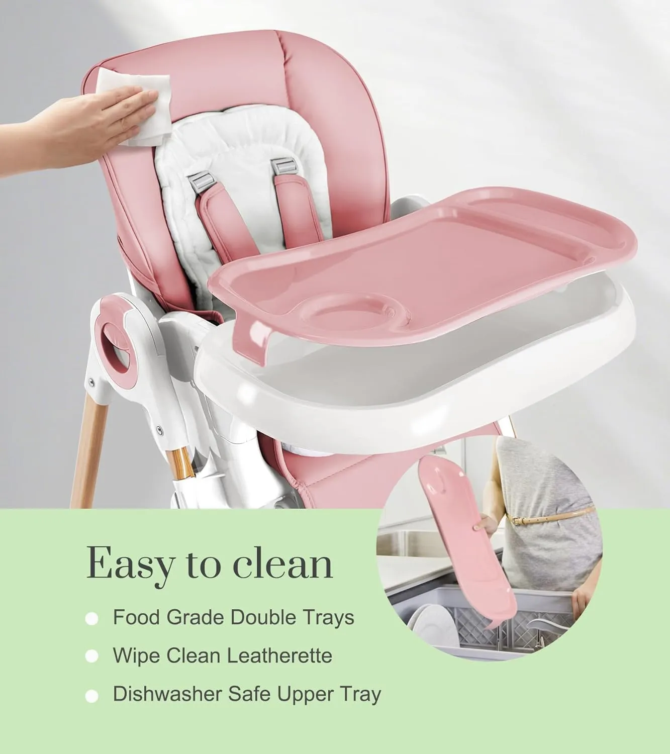 Convertible High Chairs for Babies and Toddlers, Height Adjustable Baby High Chair, High Chair with Removable Tray, Adjustable Backrest and Pedal, Portable Baby Dinning Chair with Lockable Wheels