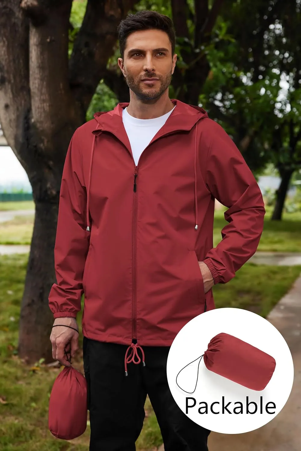 COOFANDY Rain Jacket Men Packable Waterproof Raincoat with Hood Lightweight Windbreaker for Hiking Cycling Golf