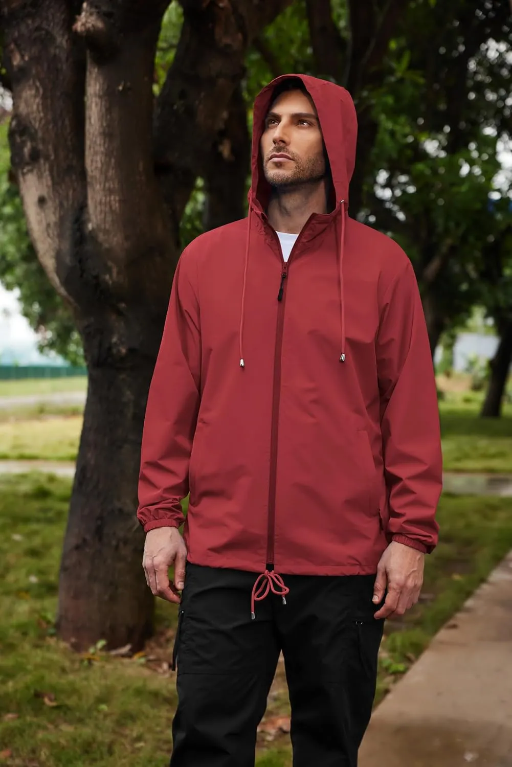 COOFANDY Rain Jacket Men Packable Waterproof Raincoat with Hood Lightweight Windbreaker for Hiking Cycling Golf