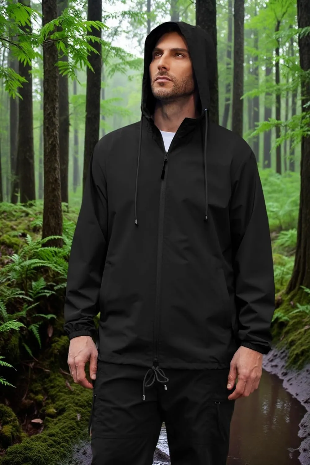 COOFANDY Rain Jacket Men Packable Waterproof Raincoat with Hood Lightweight Windbreaker for Hiking Cycling Golf