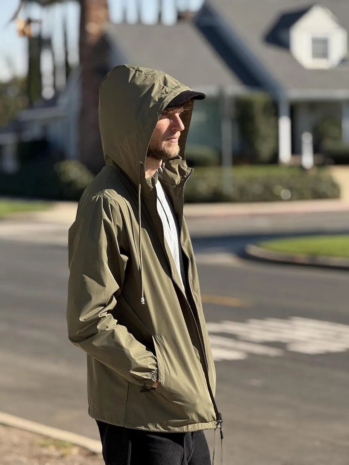 COOFANDY Rain Jacket Men Packable Waterproof Raincoat with Hood Lightweight Windbreaker for Hiking Cycling Golf