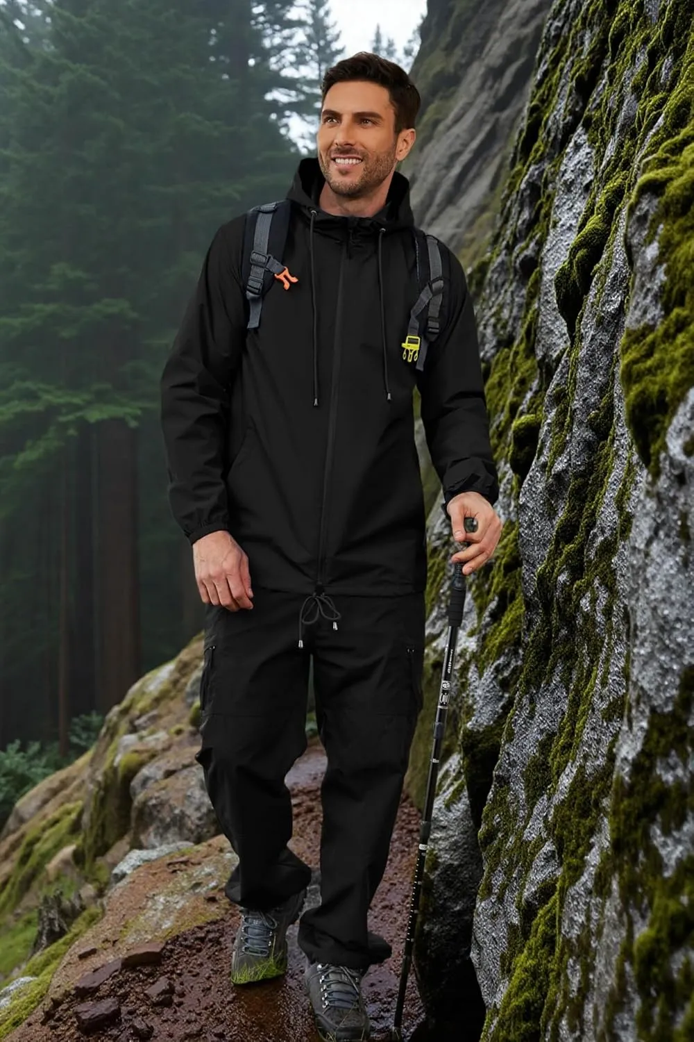 COOFANDY Rain Jacket Men Packable Waterproof Raincoat with Hood Lightweight Windbreaker for Hiking Cycling Golf