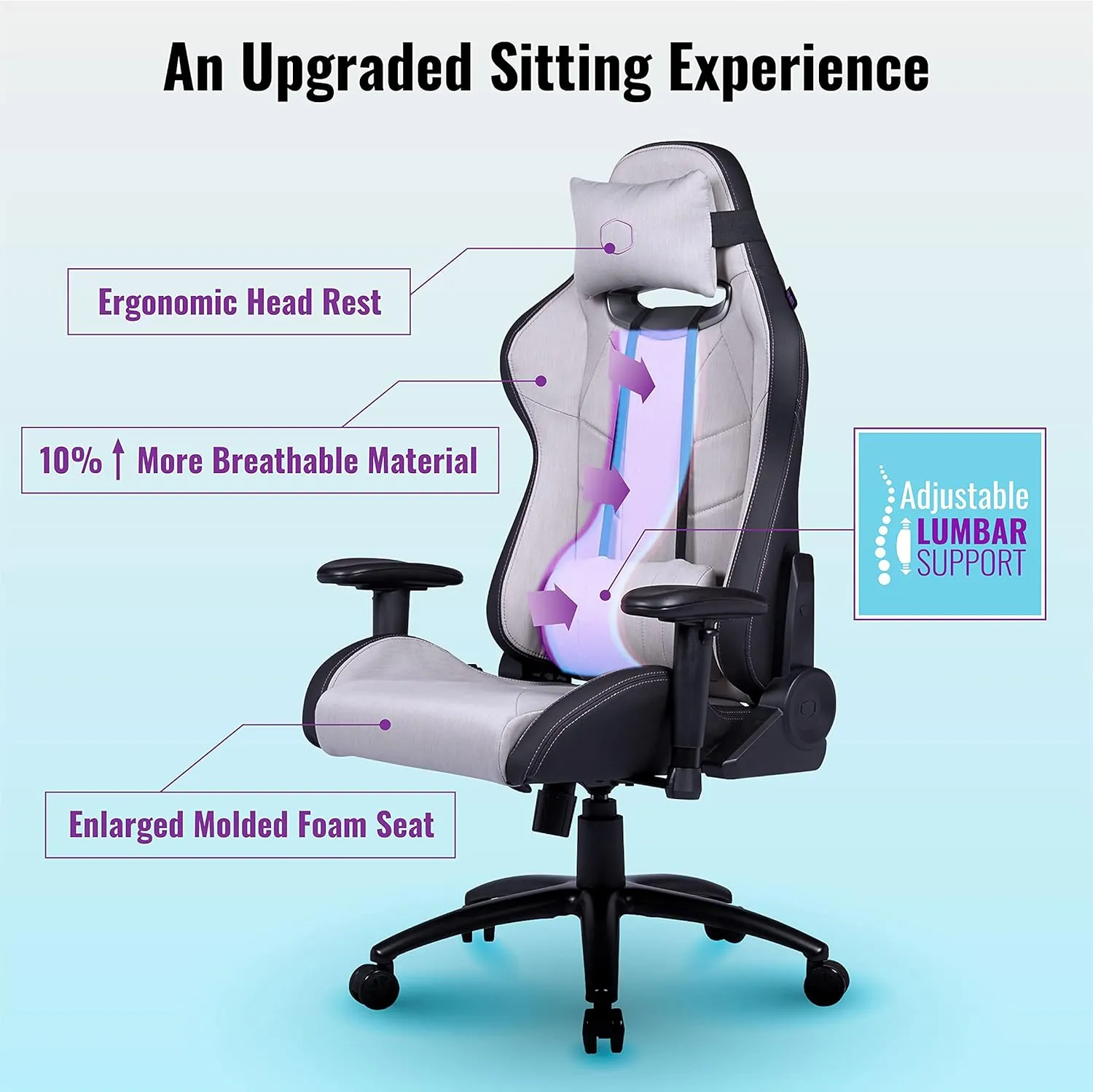 Cooler Master Caliber R2C Gaming Chair High Back Office Computer Game Chair, PU Leather Reclining Ergonomic Backrest, Headrest, Seat Height and Armrest Adjustment with Lumbar Support