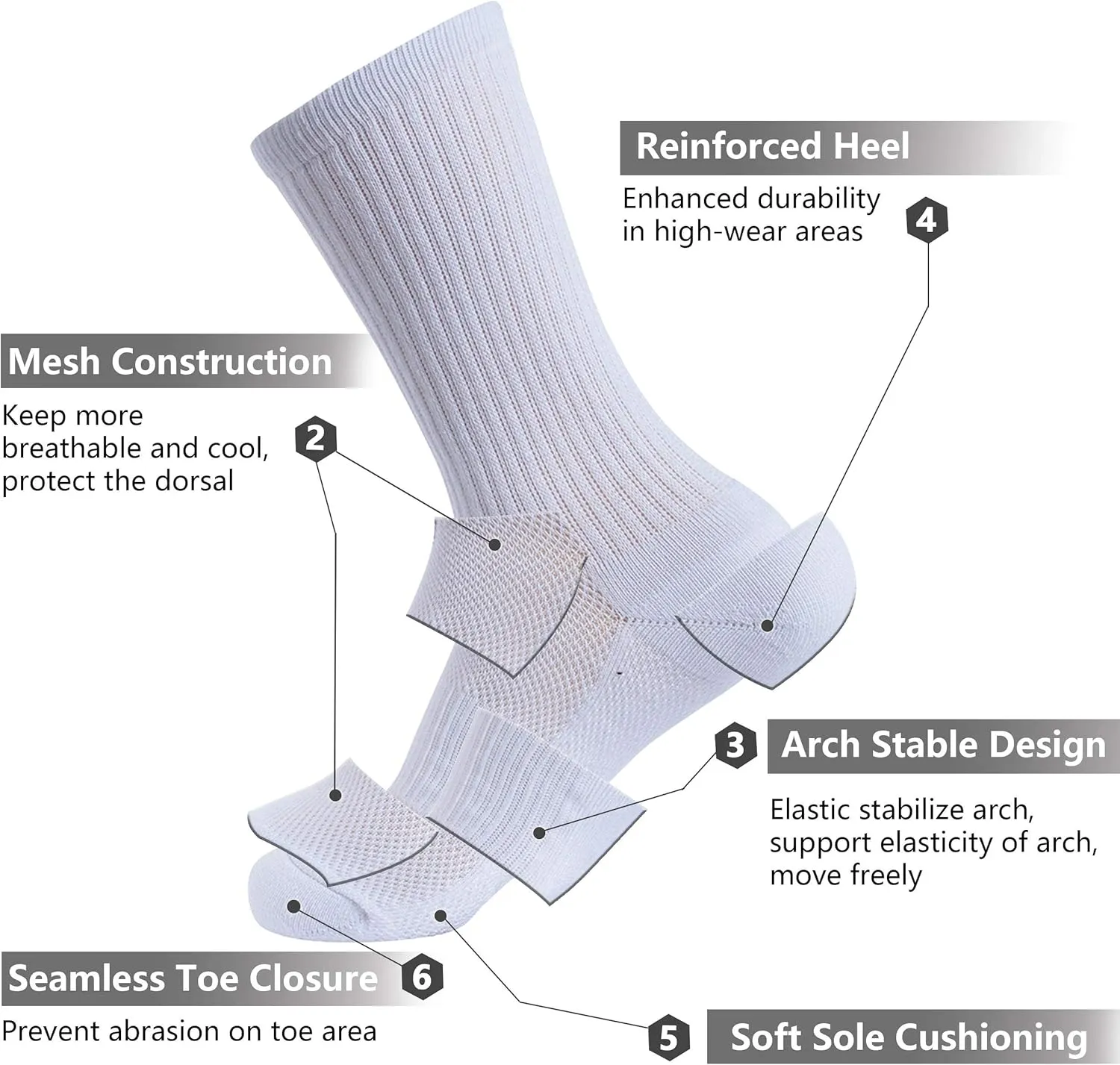 Copper Running Socks, Unisex Ankle Crew Moisture Wicking Anti Smell Sport Trekking Hiking Cushion Socks
