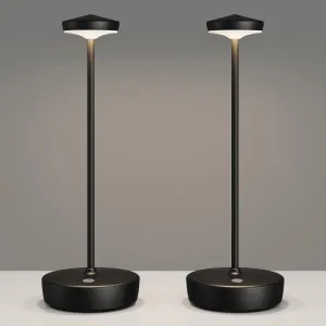 Cordless Table Lamp Rechargeable 2Pack - LED Battery Table Light with 3 Color Temperatures, Stepless Dimming, Waterproof Aluminum for Indoor Outdoor, Patio, Restaurant, Dinner (Black)