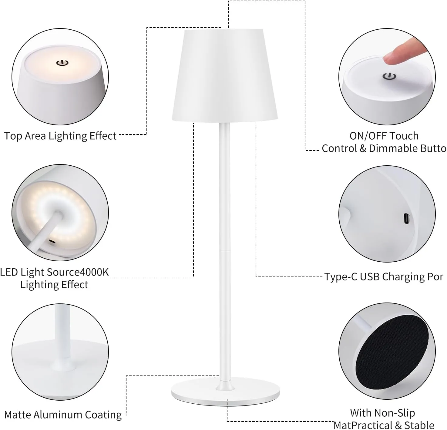 Cordless Table Lamps USB Rechargeable Lamp Simplicity Desk Lamp Built-in 4600 mAh Battery LED Battery Operated lamp with Touch Control Table lamp - Bedroom/Desk/Reading/Patio(2Pack-White)