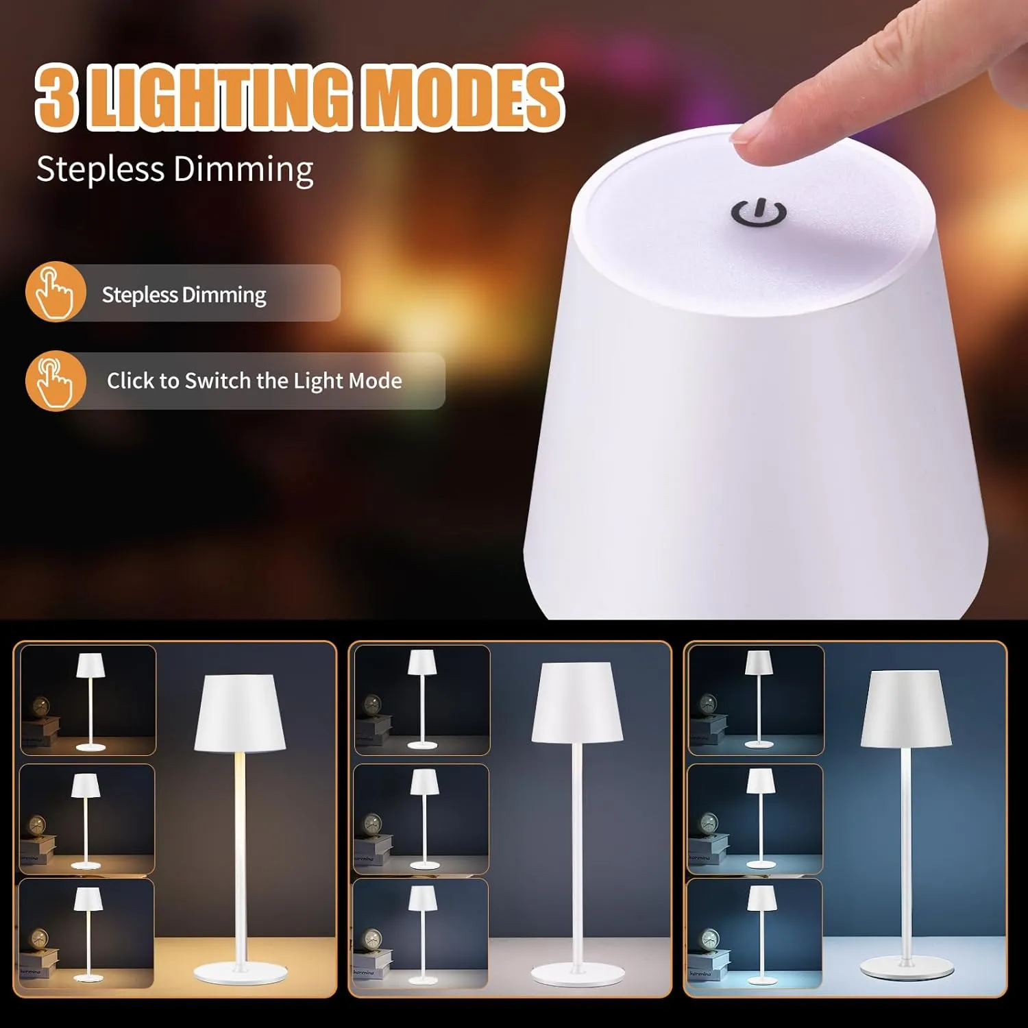 Cordless Table Lamps USB Rechargeable Lamp Simplicity Desk Lamp Built-in 4600 mAh Battery LED Battery Operated lamp with Touch Control Table lamp - Bedroom/Desk/Reading/Patio(2Pack-White)