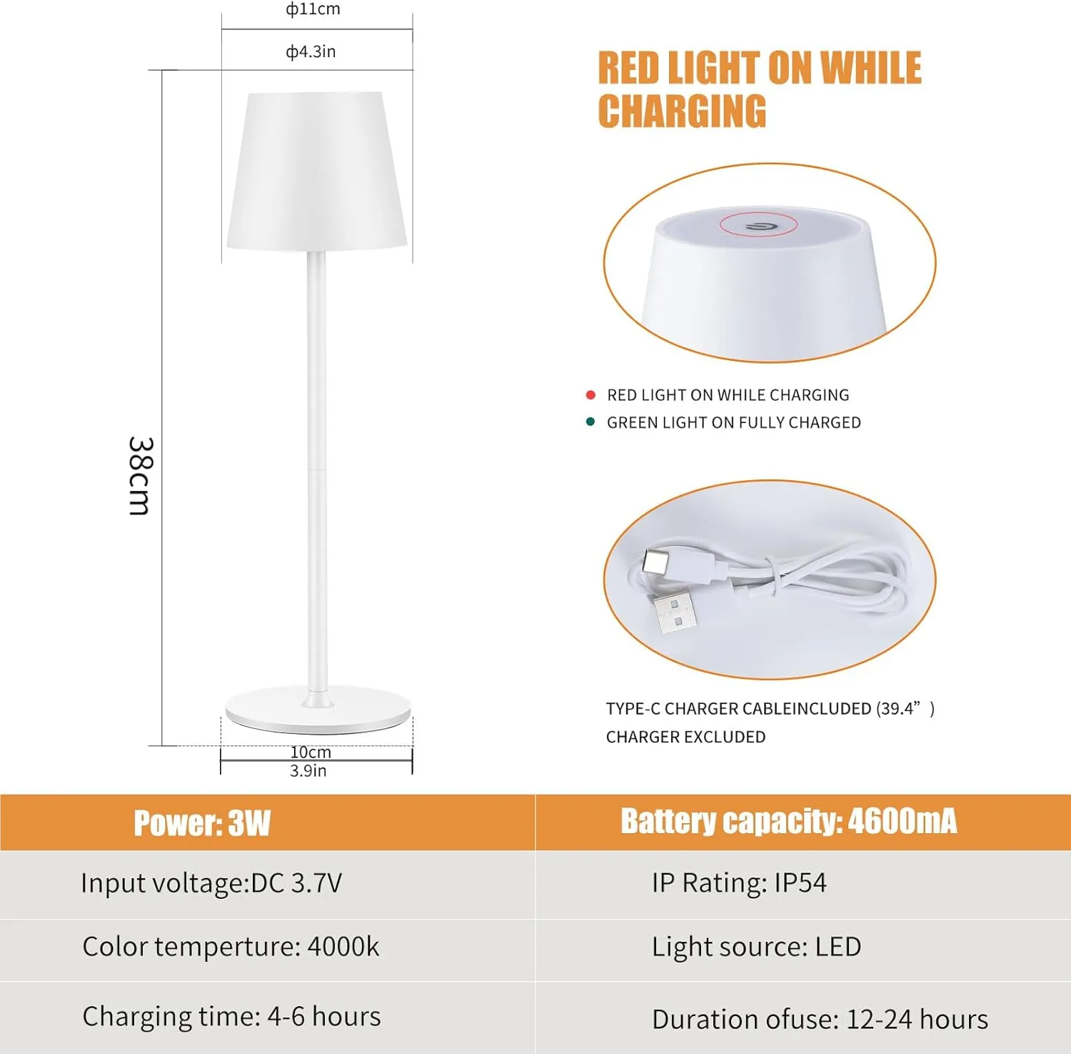 Cordless Table Lamps USB Rechargeable Lamp Simplicity Desk Lamp Built-in 4600 mAh Battery LED Battery Operated lamp with Touch Control Table lamp - Bedroom/Desk/Reading/Patio(2Pack-White)