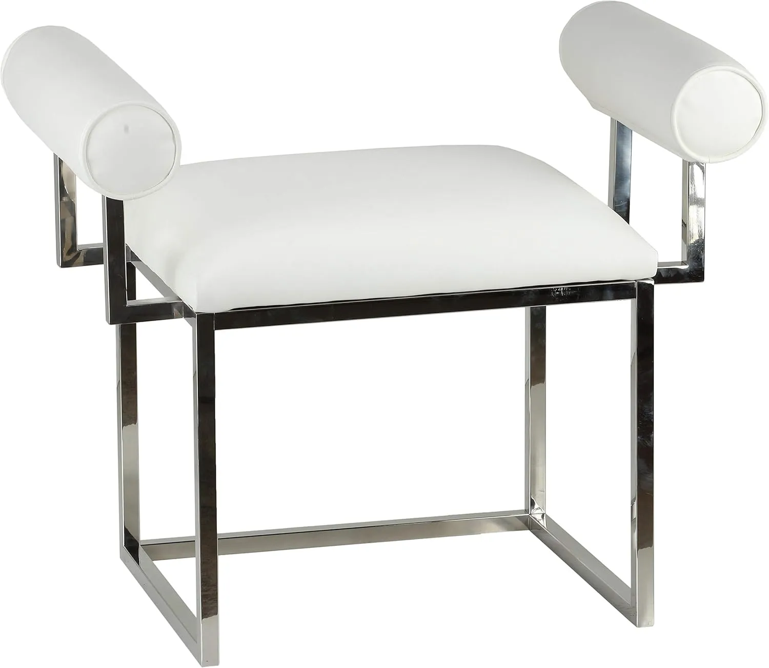Cortesi Home Shakira Accent Stool in White Faux Leather with Padded Arms, 24",