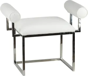 Cortesi Home Shakira Accent Stool in White Faux Leather with Padded Arms, 24",