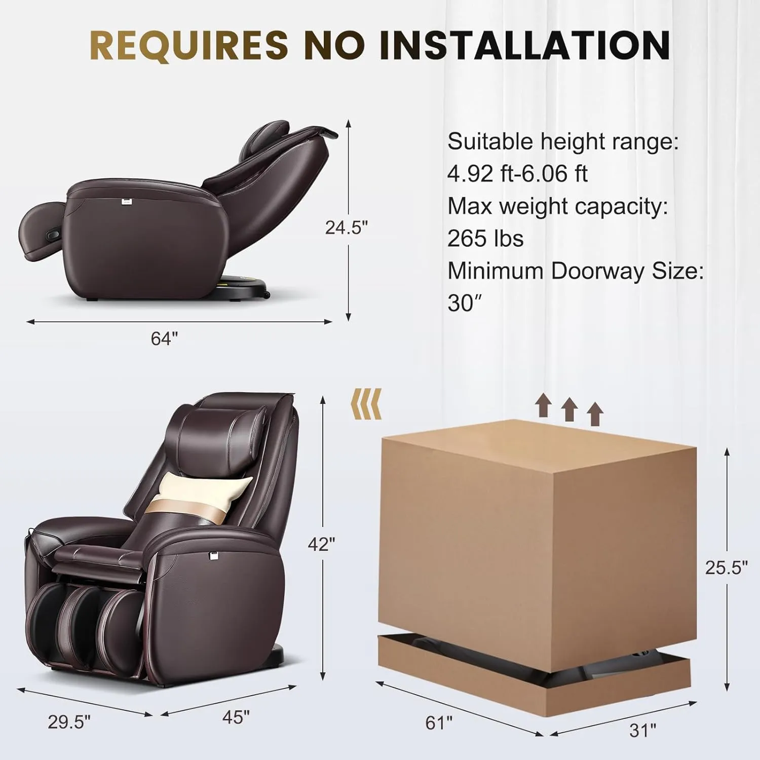 COSTWAY Massage Chair, Full Body Zero Gravity Massage Recliner with SL Track, Waist Heater, Calf Airbag, Automatic Shoulder Detection, Remote Control, Wheels, Pillow, Installation Free (Brown)