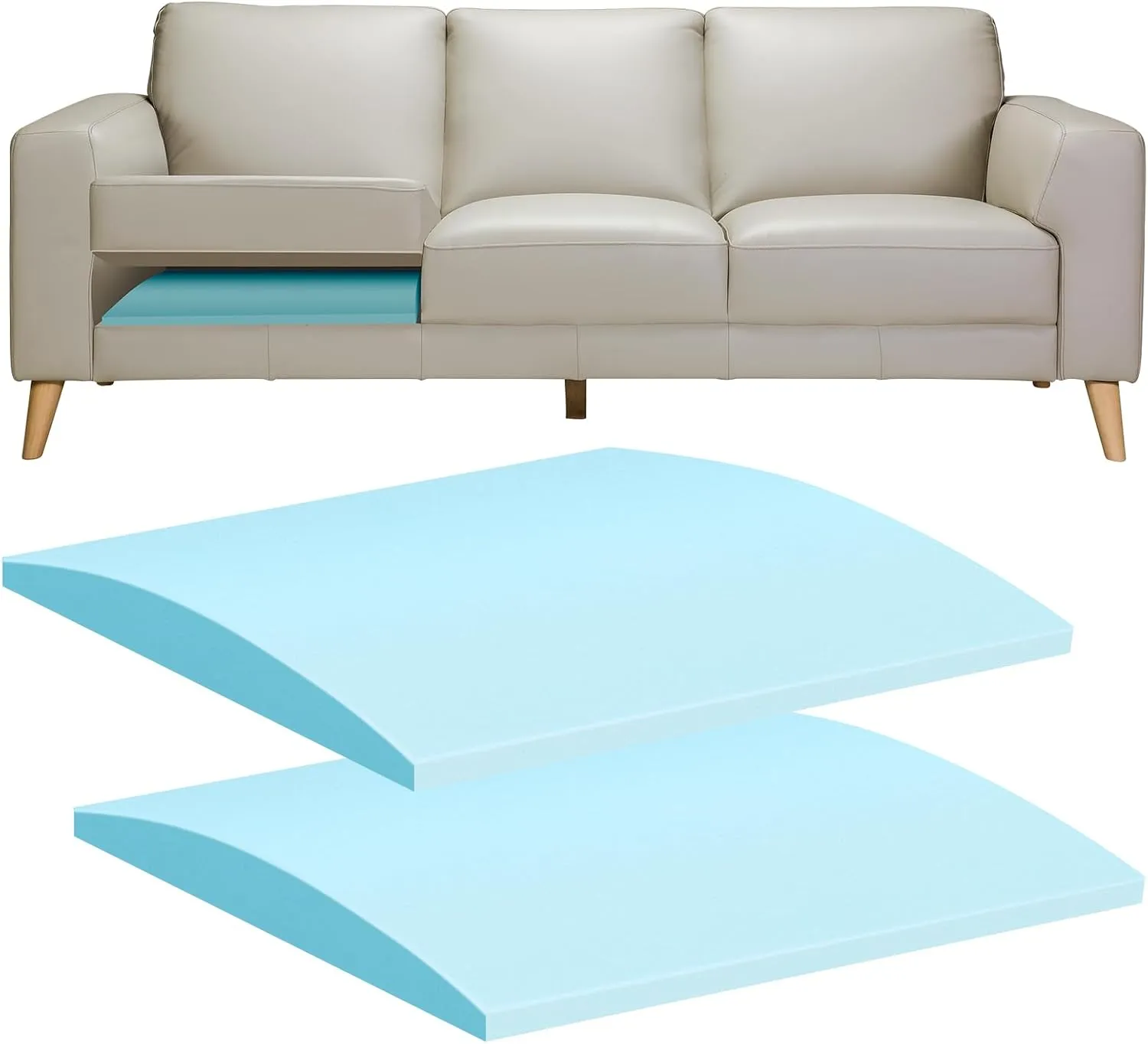 Couch Cushions Support for Sagging Seat 20"X 20"Insert pads Supports Board Sofa Furniture seat Cushion Under Sag Repair, Curved High Density Foam Replacement for Sectional Loveseat Chair Blue Set of 2