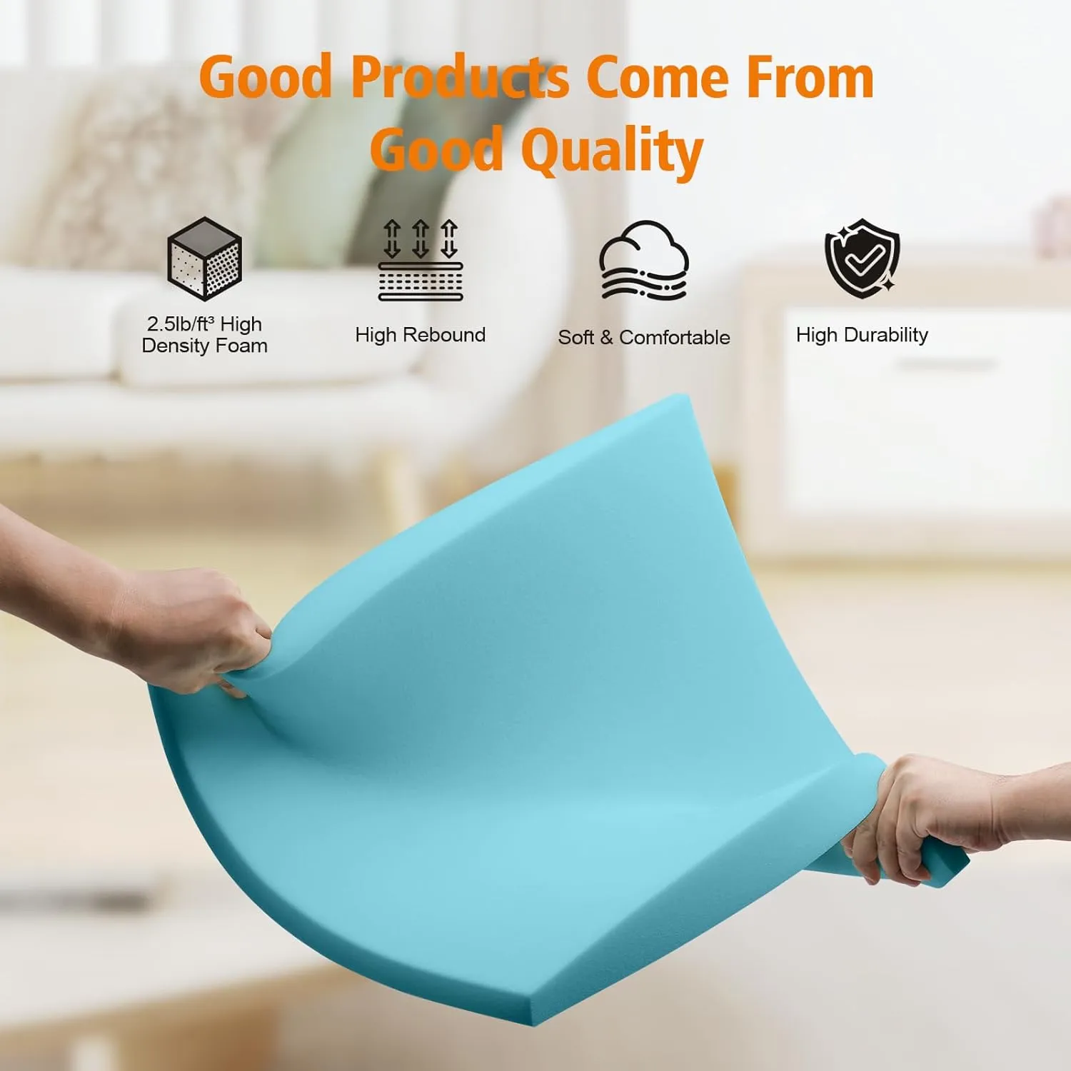 Couch Cushions Support for Sagging Seat 20"X 20"Insert pads Supports Board Sofa Furniture seat Cushion Under Sag Repair, Curved High Density Foam Replacement for Sectional Loveseat Chair Blue Set of 2