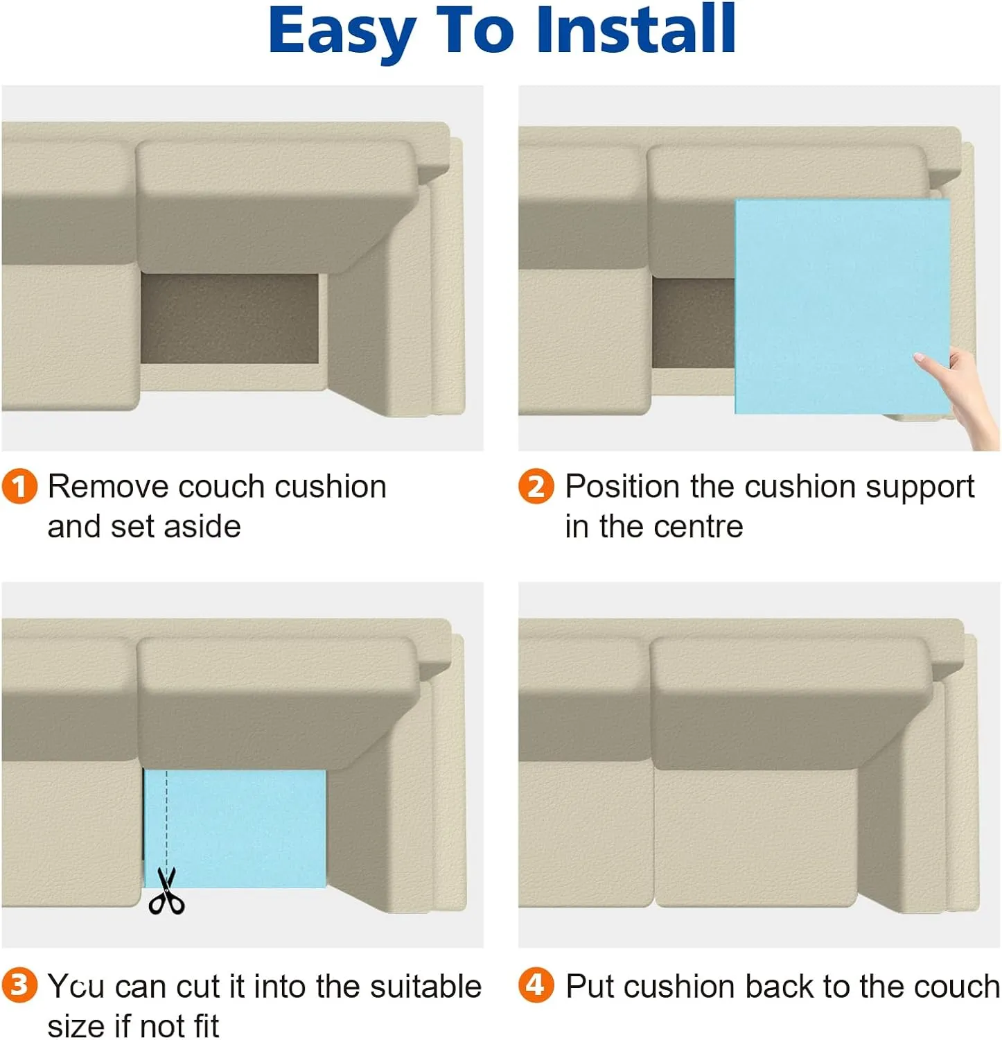Couch Cushions Support for Sagging Seat 20"X 20"Insert pads Supports Board Sofa Furniture seat Cushion Under Sag Repair, Curved High Density Foam Replacement for Sectional Loveseat Chair Blue Set of 2