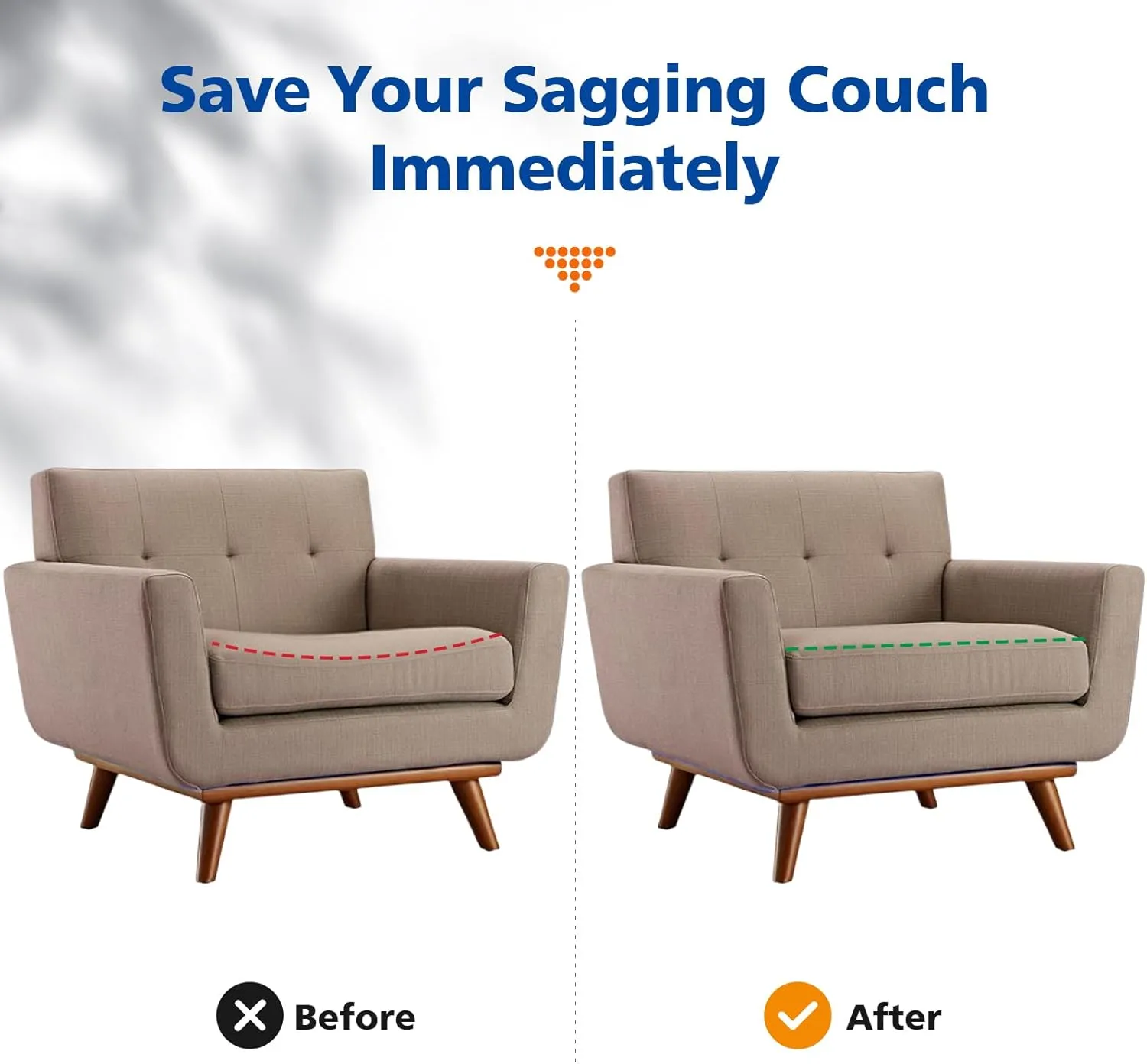 Couch Cushions Support for Sagging Seat 20"X 20"Insert pads Supports Board Sofa Furniture seat Cushion Under Sag Repair, Curved High Density Foam Replacement for Sectional Loveseat Chair Blue Set of 2