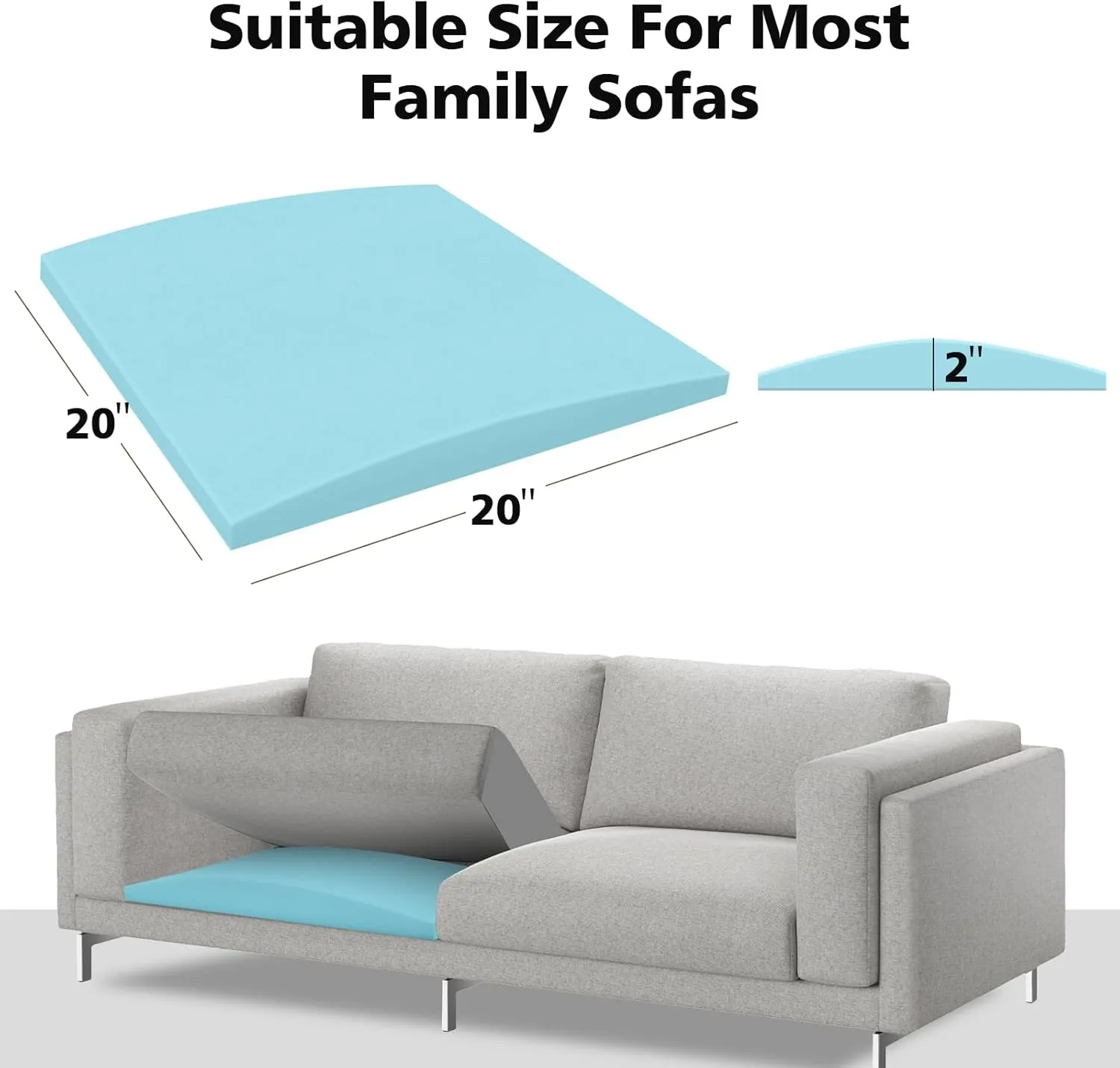 Couch Cushions Support for Sagging Seat 20"X 20"Insert pads Supports Board Sofa Furniture seat Cushion Under Sag Repair, Curved High Density Foam Replacement for Sectional Loveseat Chair Blue Set of 2