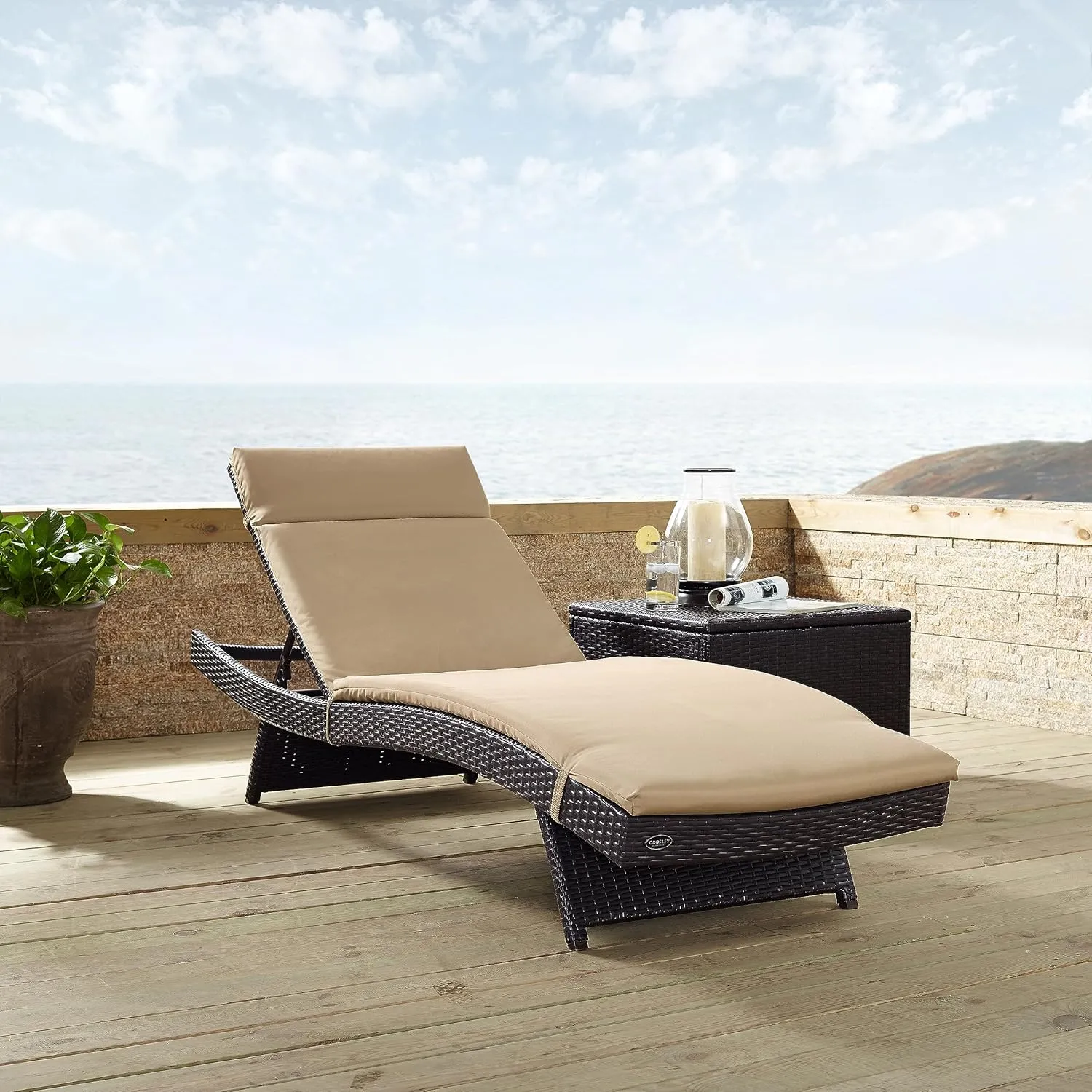 Crosley Furniture Biscayne Reclining Wicker Outdoor Chaise Lounge Chair for Patio, Deck, Backyard, Poolside, Mocha