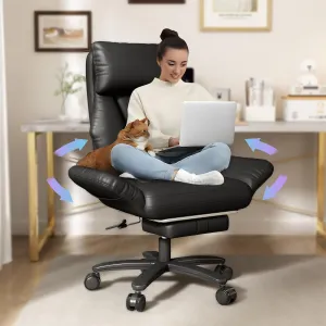 Cross Legged Office Chair with Arms, Criss Cross Desk Chair, High Bcak Big and Tall Office Chair with Foot Rest, Reversible Armrests & Wide Seat Reclining Desk Chair, Black
