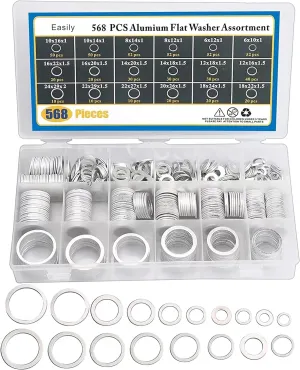 Crush Washer Oil Drain Plug - 568 Pieces 18 Sizes Aluminum Automotive Engine Oil Pan Drain Plug Gasket Assortment Kit (M6 M8 M10 M12 M14 M16 M18 M20 M22 M24)