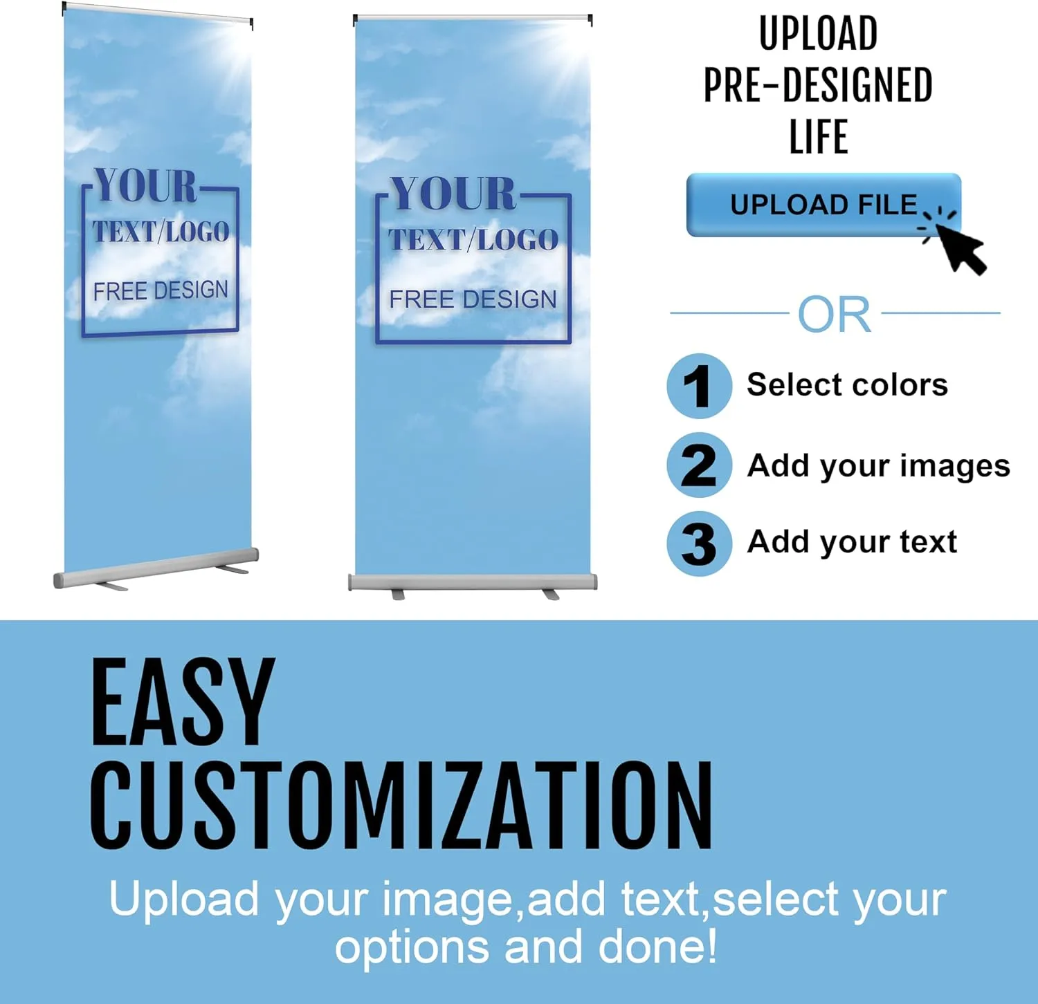 Customize Retractable Banner Stand for Business - 24" X 63" to 34" X 79",Portable Adjustable Banner with Travel Bag,Banners and Signs for Trade Show,Retail Display,Halloween,Birthday,Christmas