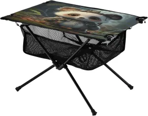 Cute Cartoon Panda Portable Folding Camping Table, Compact Lightweight Beach Table with Carrying Bag for Outdoor Picnics, BBQs, Camp