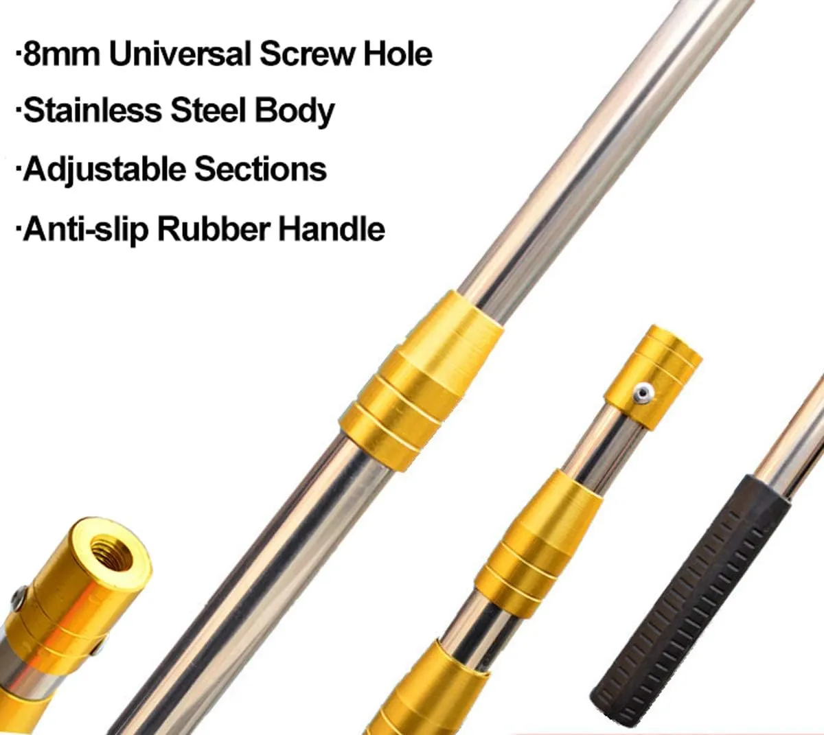Cyfie Retractable Fishing Gaff, Stainless Steel Flounder Gig Frog Gig Gaff Pole, Muti-Size Telescopic Fishing Gaff with 8mm Screw, Capable for Gaff Harpoon Hook