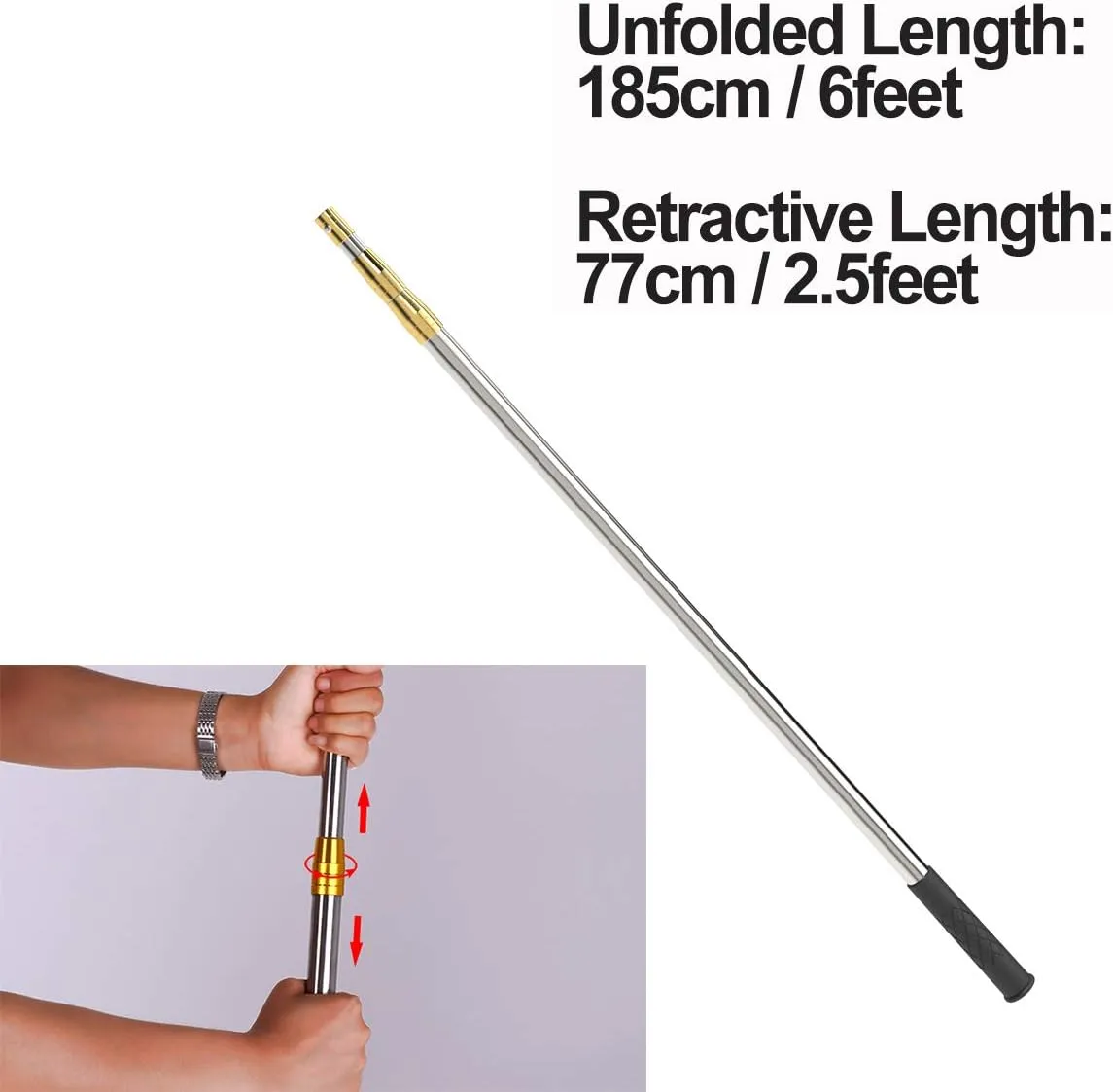 Cyfie Retractable Fishing Gaff, Stainless Steel Flounder Gig Frog Gig Gaff Pole, Muti-Size Telescopic Fishing Gaff with 8mm Screw, Capable for Gaff Harpoon Hook