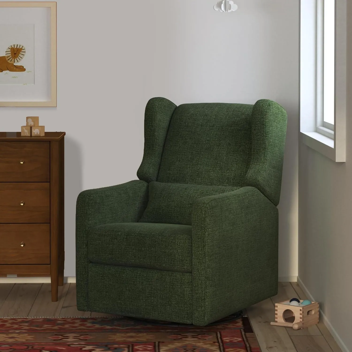 DaVinci Carter’s Arlo Swivel Rocker Recliner Chair - GREENGUARD Gold, FSC & Certi-PUR US Certified - Ultra Comfy Nursery Glider Recliner - Glider Rocking Chair for Nursery & Living Room - Forest Green